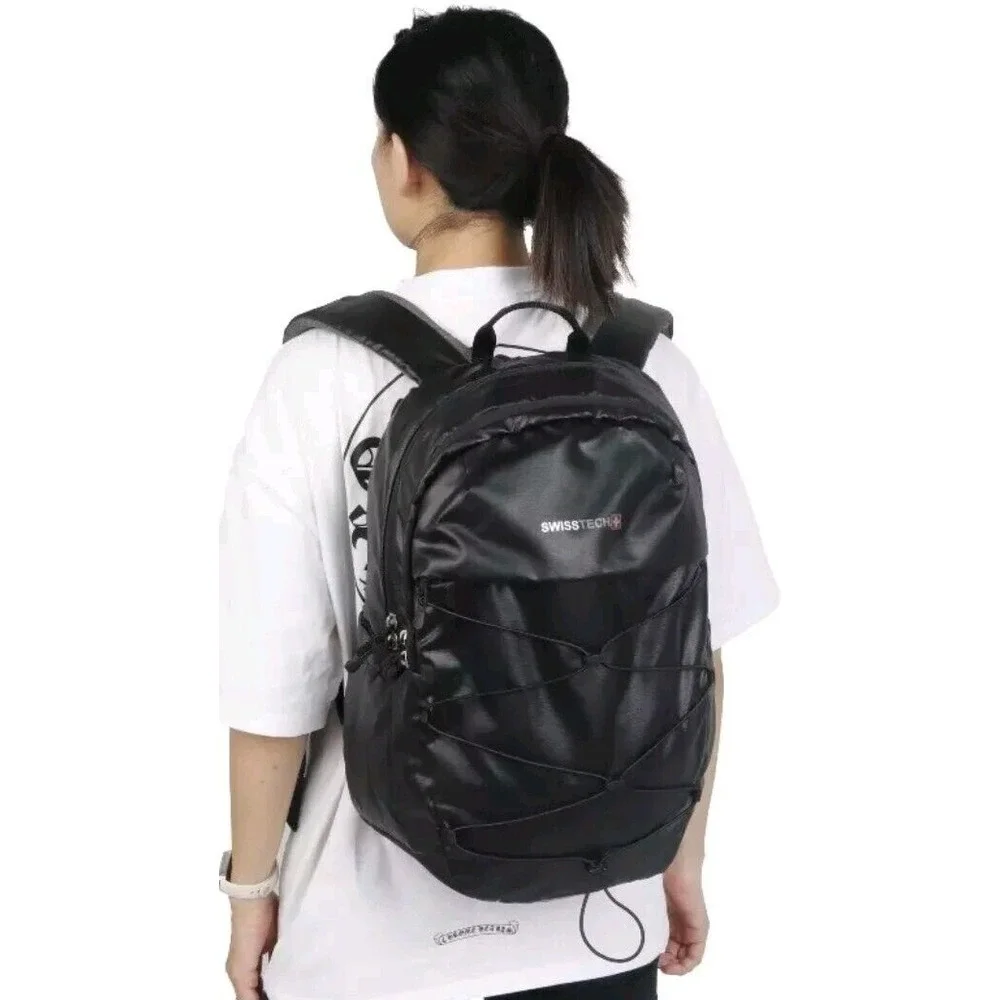 Swiss Tech Bungee Backpack Black Ripstop Laptop Tablet Sleeve 14-Pocket 20 L NEW